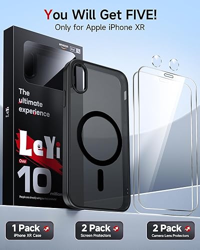 Miniatura 2 de LeYi Funda para iPhone XR: con protector de pantalla X2 + 2 funda para cámara [compatible con MagSafe] Funda protectora magnética i iphoneXR, Negro
