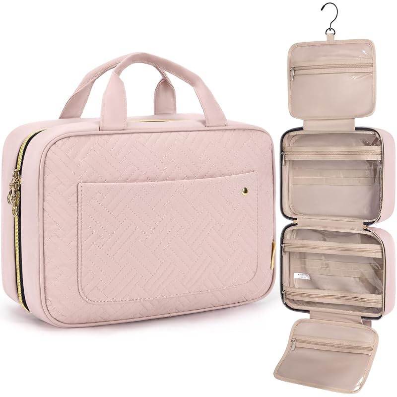 Necessaire de viagem BAGSMART com gancho, organizador de cosméticos e acessórios, Rosa-claro, Médio