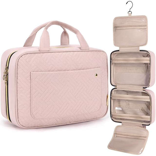 BAGSMART Toiletry Bag Travel Bag with Hanging Hook Water-resistant Makeup Cosmetic Bag Travel Organizer for Accessories Shampoo Full-size