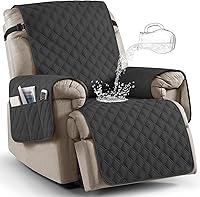 Vista 24 de Ruaozz Funda para silla reclinable 100% impermeable, antideslizante, funda de asiento para silla reclinable, lavable, con correas elásticas para Vino