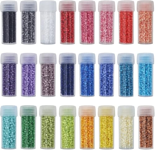 INSPIRELLE Uniforme de cuentas cilíndricas de vidrio de 4.23oz (0.079in) para fabricación de joyas artesanales, 24 colores pintados opacos