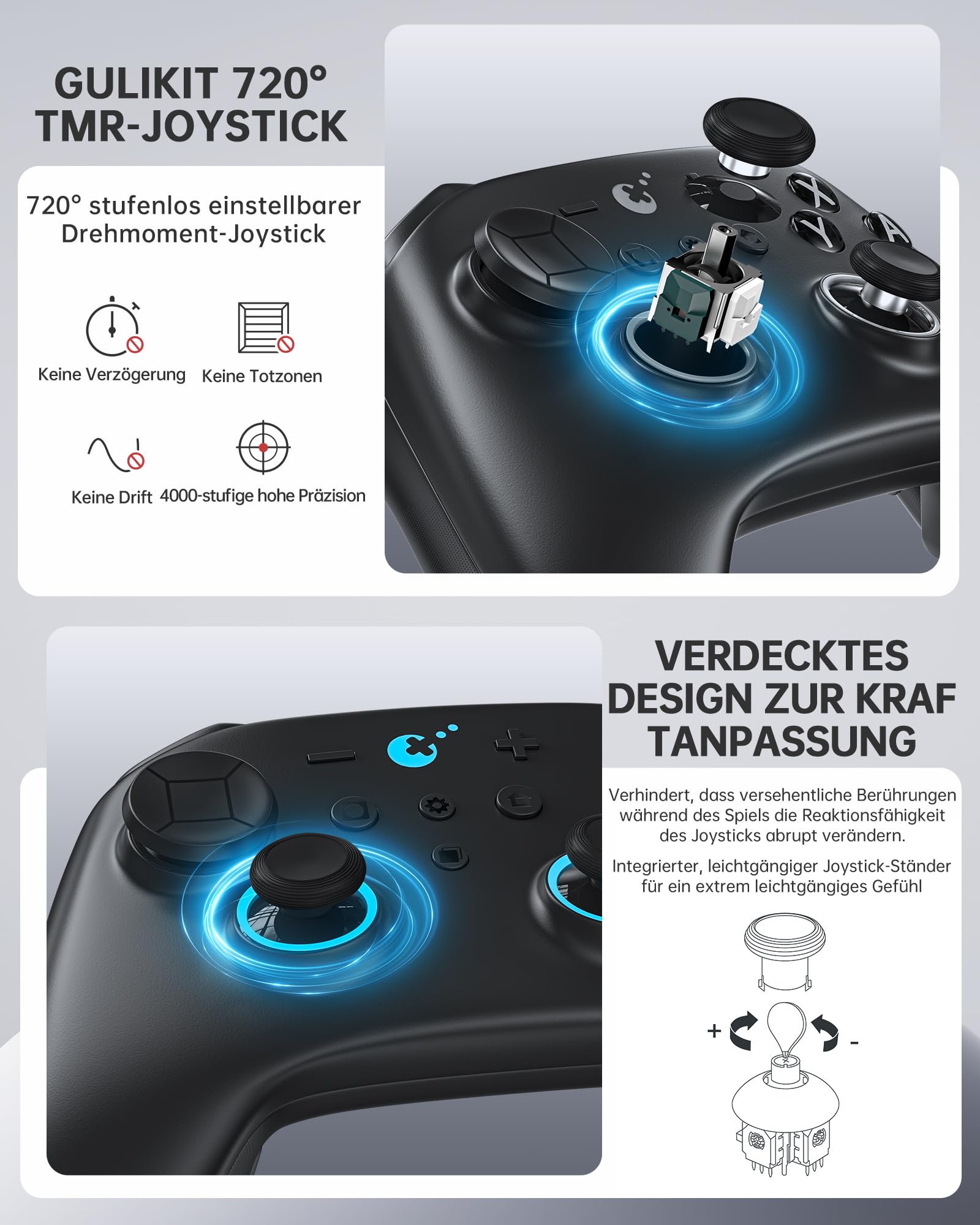 GuliKit TT Max Wireless Controller für PC, Android, iOS, Switch 1/2, TMR Joysticks, Aufweckfunktion und Abnehmbare 4 Metall-Rücktasten (Schwarz, TT MAX)