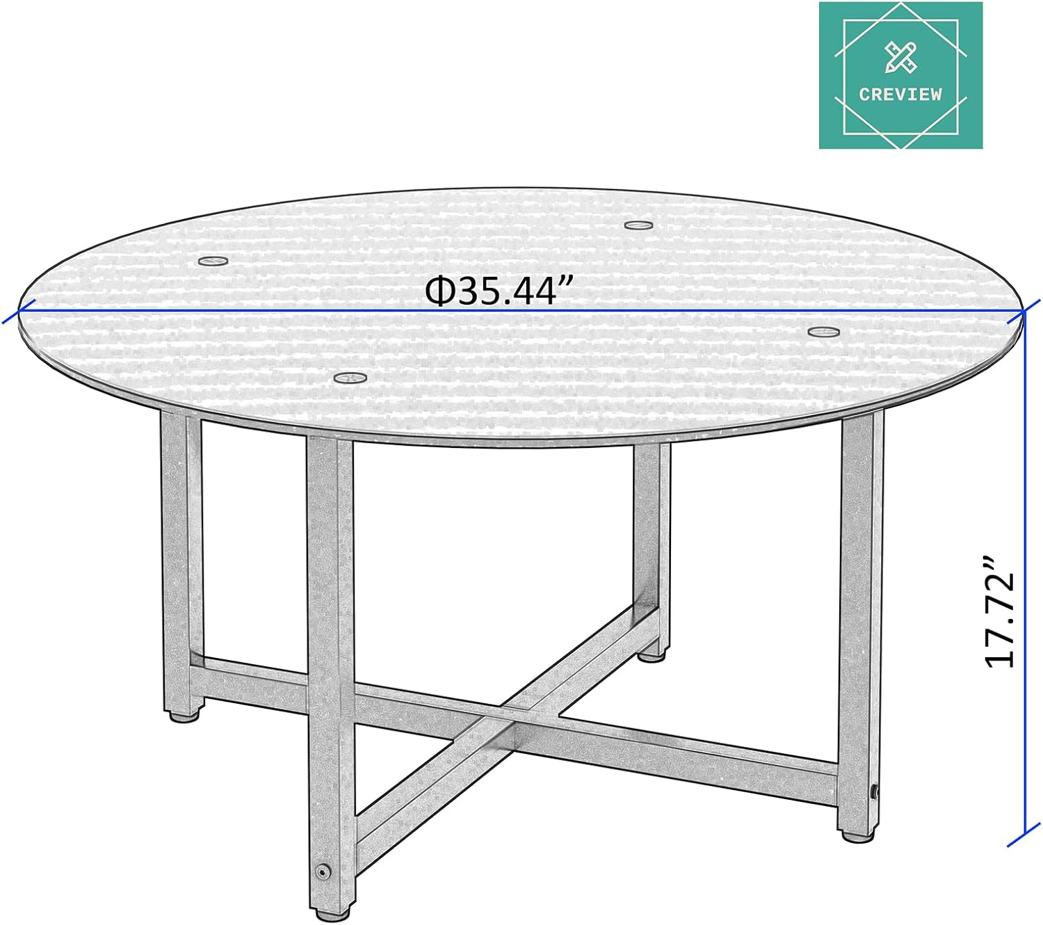 Round Glass Coffee Table, Modern Side Center Tables for Living Room with Metal Legs (Black)