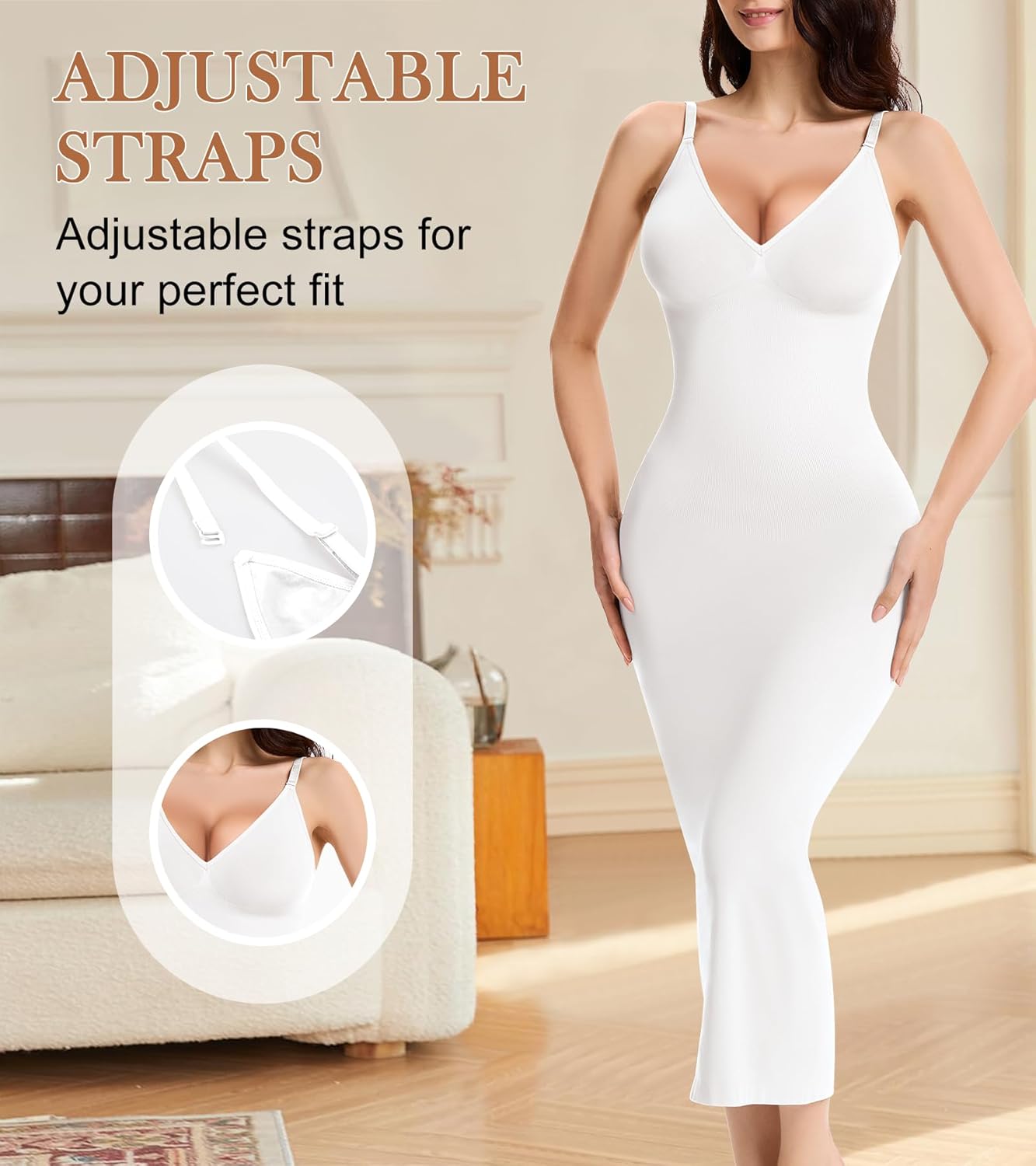 Shapewear Slips for Under Dresses Full Slip Dress for Women Tummy Control Seamless Body Shaper V Neck Slip - Image 5