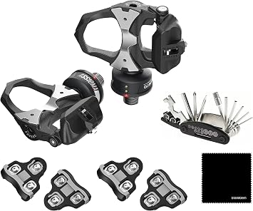 Favero Assioma Duo Upgraded Double-Sided Power Meter Pedals Bundle Includes 2 Pairs Black Cleats, StarlitGem Cleaning Cloth and Multi Tool Kit Waterproof, Accurate & Easy to Install