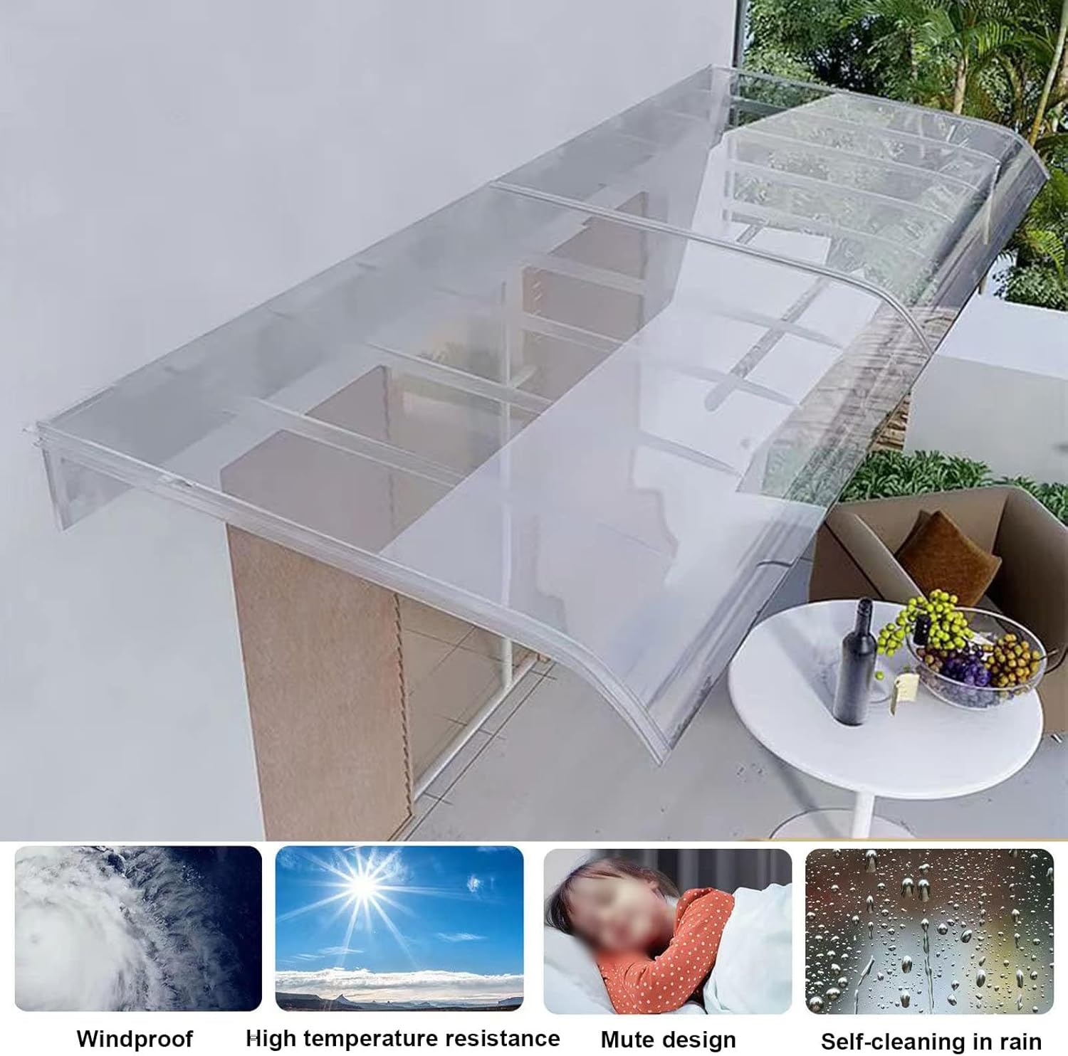 Door Window Awnings， Exterior Invisible Rain Shelter,Awning Door, Outdoor Patio Awning Canopy,Invisible Entry Above Door Overhang Awning for Porch Patio Roof(Clear,40x40cm/15.7x15.7in)