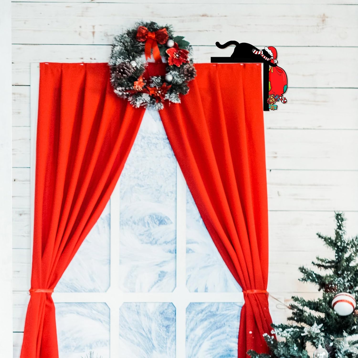 Pigort Christmas Decorations Funny Black Cat Door/Window Coner Toppers Windows Walls DIY Craft for Christmas Party Ornament (Black cat 3)