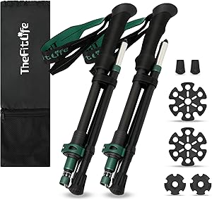 TheFitLife トレッキングポール 折畳み 登山 ストック 軽量 100-120cm伸縮 ウォーキングポール ウォーキングステッキ 2本セット 登山杖 登山ポール 山登り ステッキ ハイキングポール 男性 女性 高齢者