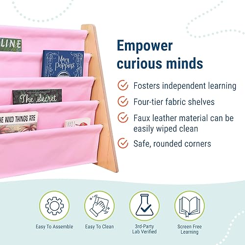 Miniatura 63 de Wildkin Estantería de madera para niños, diseño de lona premium con 4 estantes de tela, organizador para el hogar o el aula, natural con aguamarina