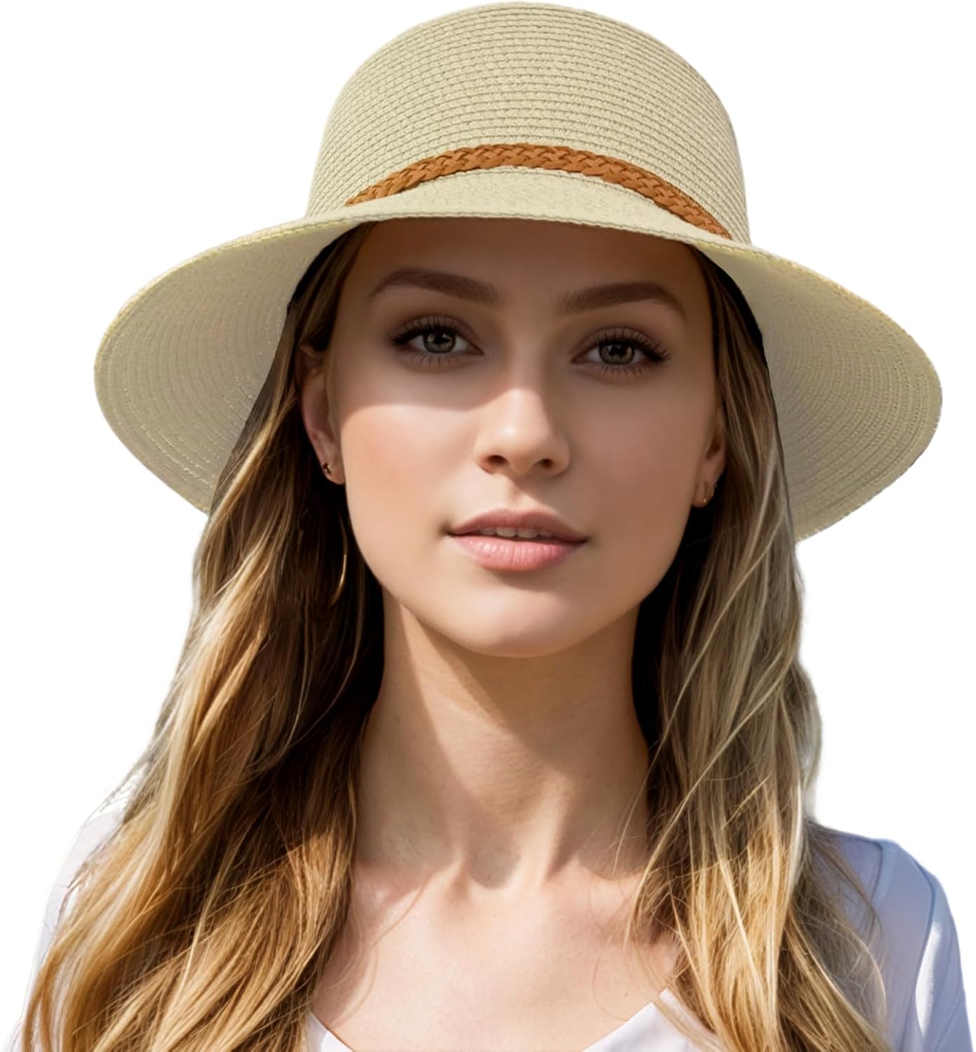 Beach Sun Straw Hats for Women, Summer Sun Protection Foldable Packable Wide Brim Hat