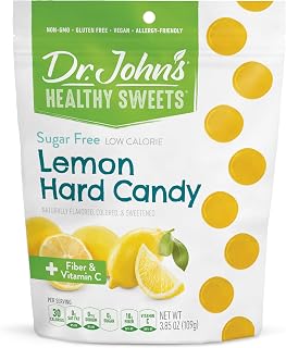 Dr. John's Healthy Sweets Lemon Hard Candy with Zero Sugar, Dye-Free, Plant Based, Keto Friendly, 24 Count, 3.85oz Bag