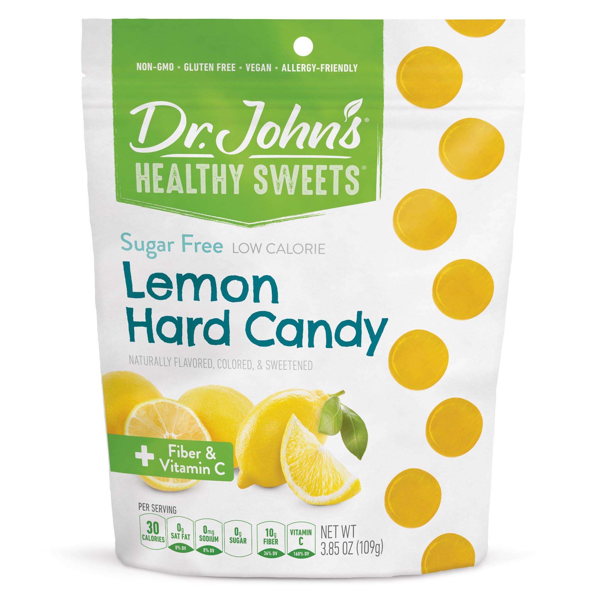 Lemon Hard Candy with Zero Sugar, Dye-Free, Plant Based, Keto Friendly, 24 Count, 3.85oz Bag