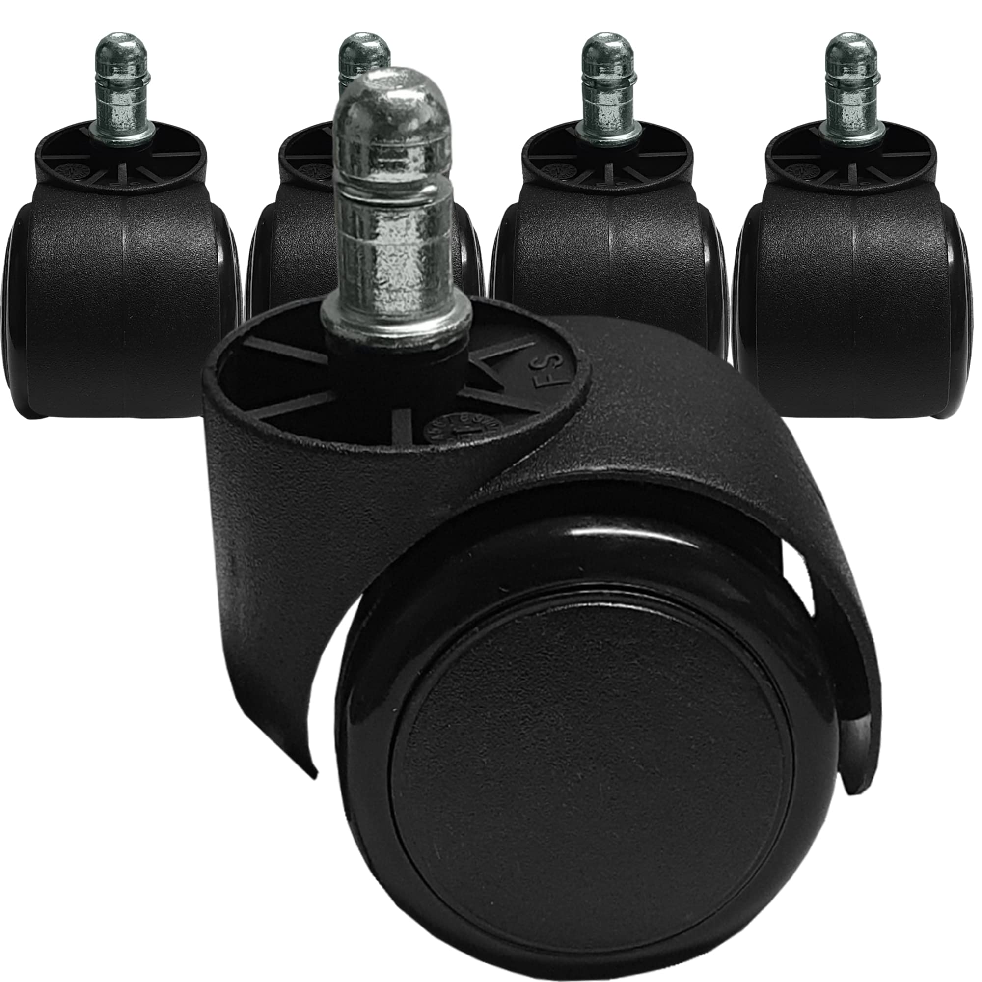 Castor Swivel Stem Wheel Twin 50mm Office Chair Wheels (Set of 5) - 50mm Replacement Floor Castors for Gaming, Desk, Divan Bed, Sofa, Table, Desk Drawers