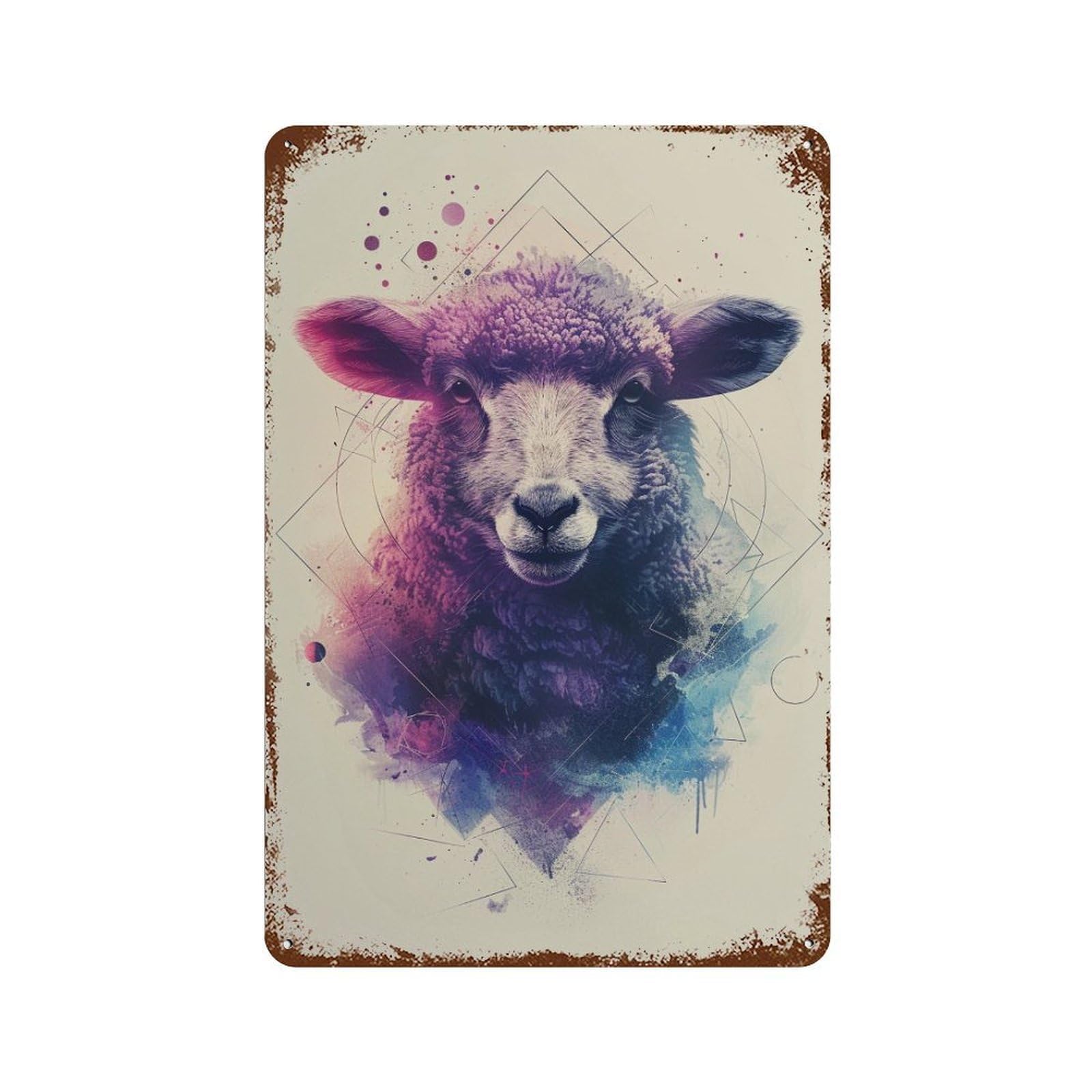 Colorful Sheep Illustration Weathered Tin Sign 11.8"x7.9", Rustic Home Decor for Garage, Bar And Workshop Decor