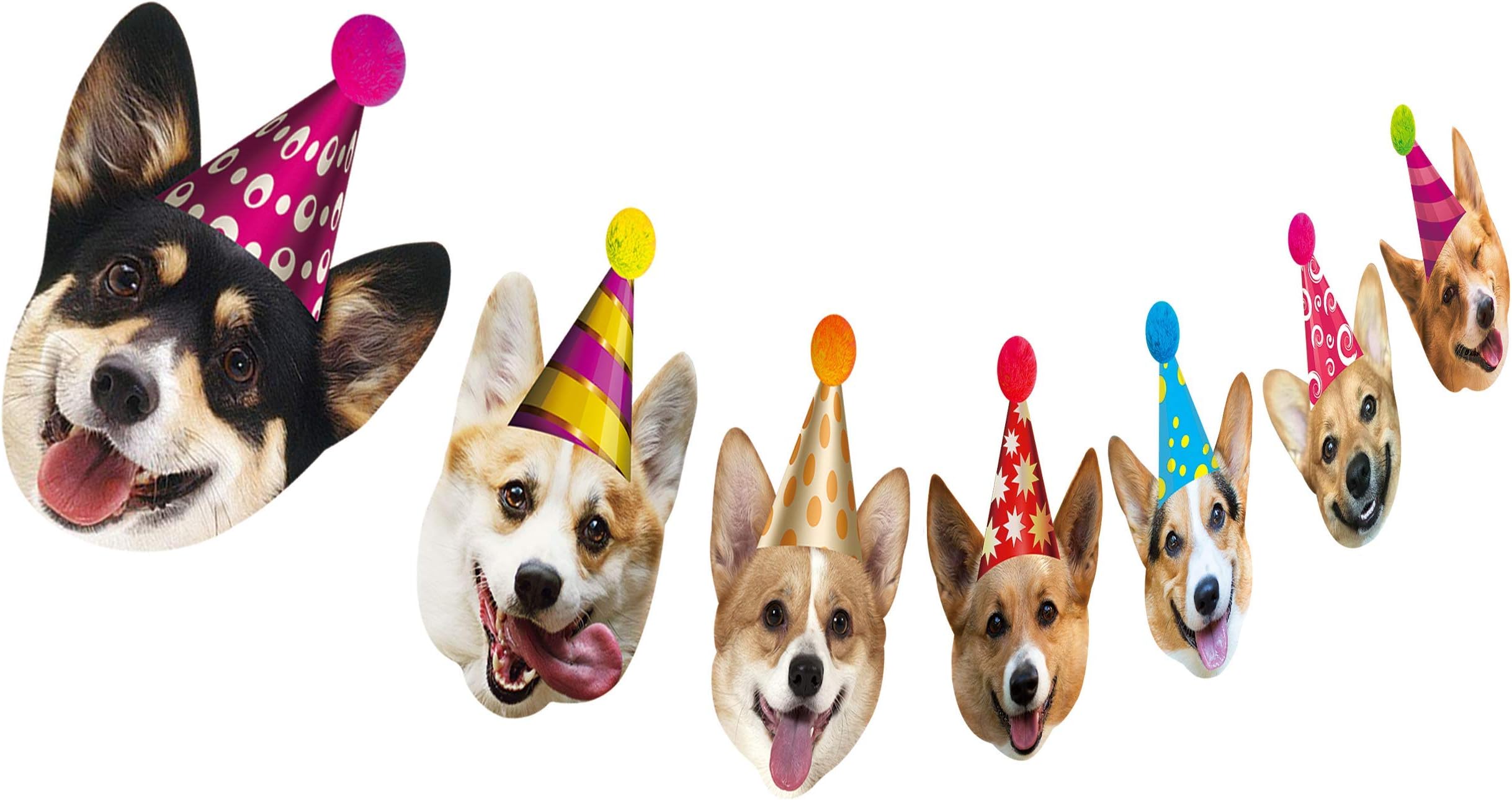 Dogs Birthday Garland, Funny Corgi Face Portrait Birthday Banner, Dog Bday Bunting Decoration
