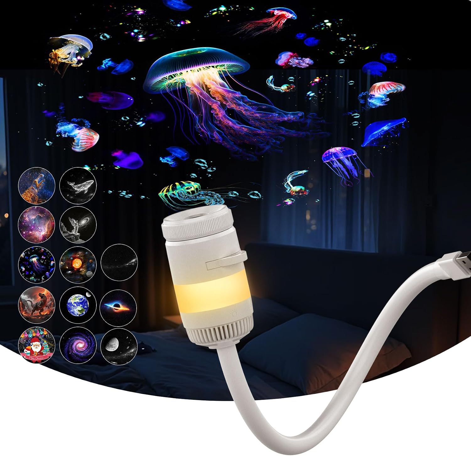 Galaxy Projector Pro Night Light,2-in-1 USB Star Night Light with 13 Projection Films,360° Adjustable,Star Ceiling Projector Lamp for Adults Bedroom Home Ceiling Decor Gift