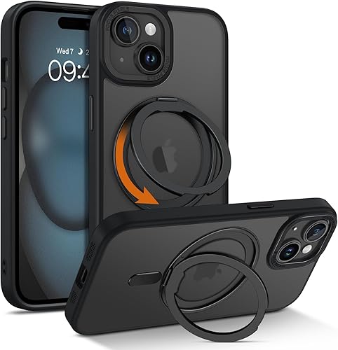 YINLAI Funda para iPhone 15 Pro Max de 6.7 pulgadas, magnética compatible con Magsafe con soporte de anillo giratorio de 360, soporte delgado
