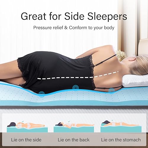 Miniatura 6 de Maxzzz Cubrecolchón tamaño matrimonial, diseño ventilado de espuma viscoelástica de 3 pulgadas, almohadilla de espuma de remolino con gel