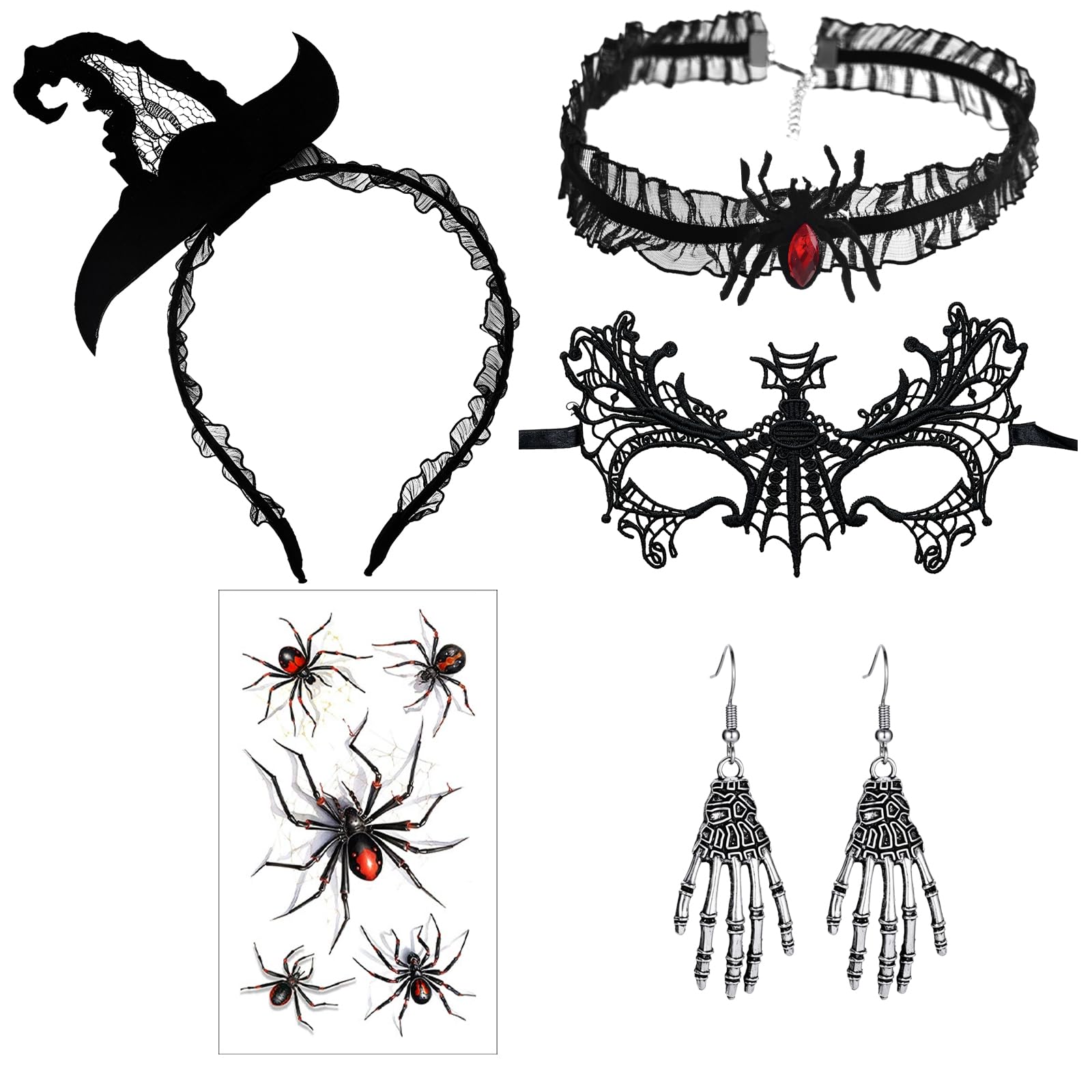5Pcs Women's Halloween Accessories with Headband, Halloween Accessories Set, Halloween Headband, Witch Hat Headband, Halloween Party Performance for Halloween, Carnival, Fancy Dress, Party (1)