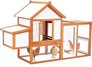 Outdoor Chicken Coop Wooden Hen House, Chicken Coops w/Ramps, Nesting Box, 4 Access Areas, Removable Bottom for Easy Cleaning