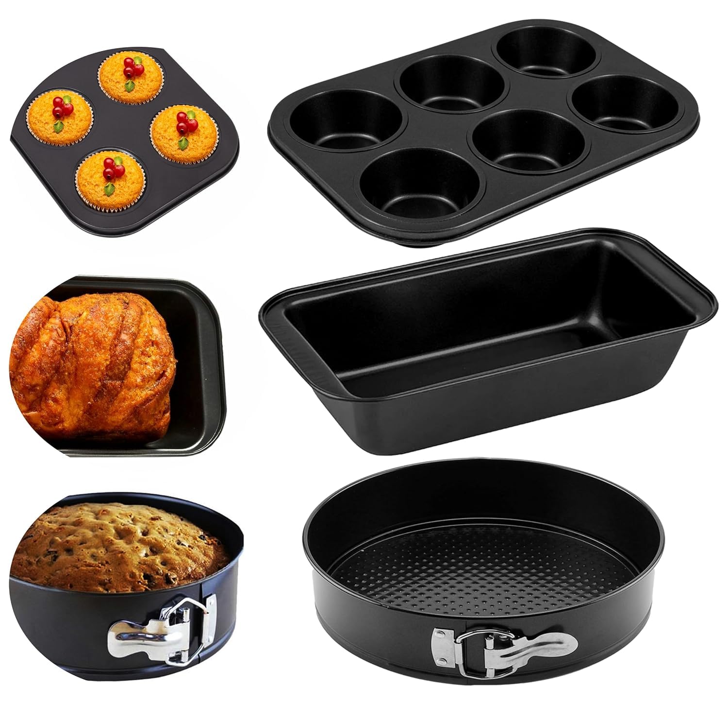 3-Pcs Non-Stick Bakeware Set | Muffin Tray, Bread Mould & Round Cake Tin for Baking, BPA Free Heavy-Duty Carbon Steel Pan, Microwave & OTG Oven Safe-image-6