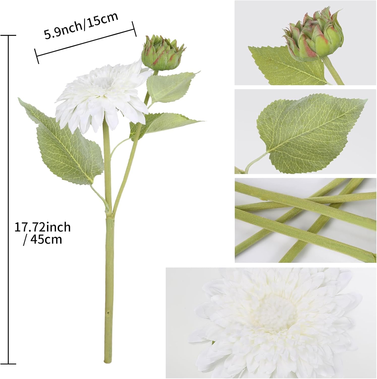 IPOPU Artificial Sunflower Bouquet with Long Stems Fake Silk Sunflowers Bouquet with 5 Heads Faux Sunflower for Wedding Party Home Office Decoration Dining Table Centerpiece (White1 Bunches) - Image 3