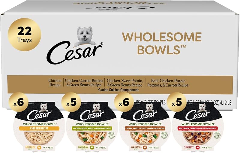 Ração úmida para cães adultos Cesar Wholesome Bowls, sabores variados, 85 g, Pacote com 22