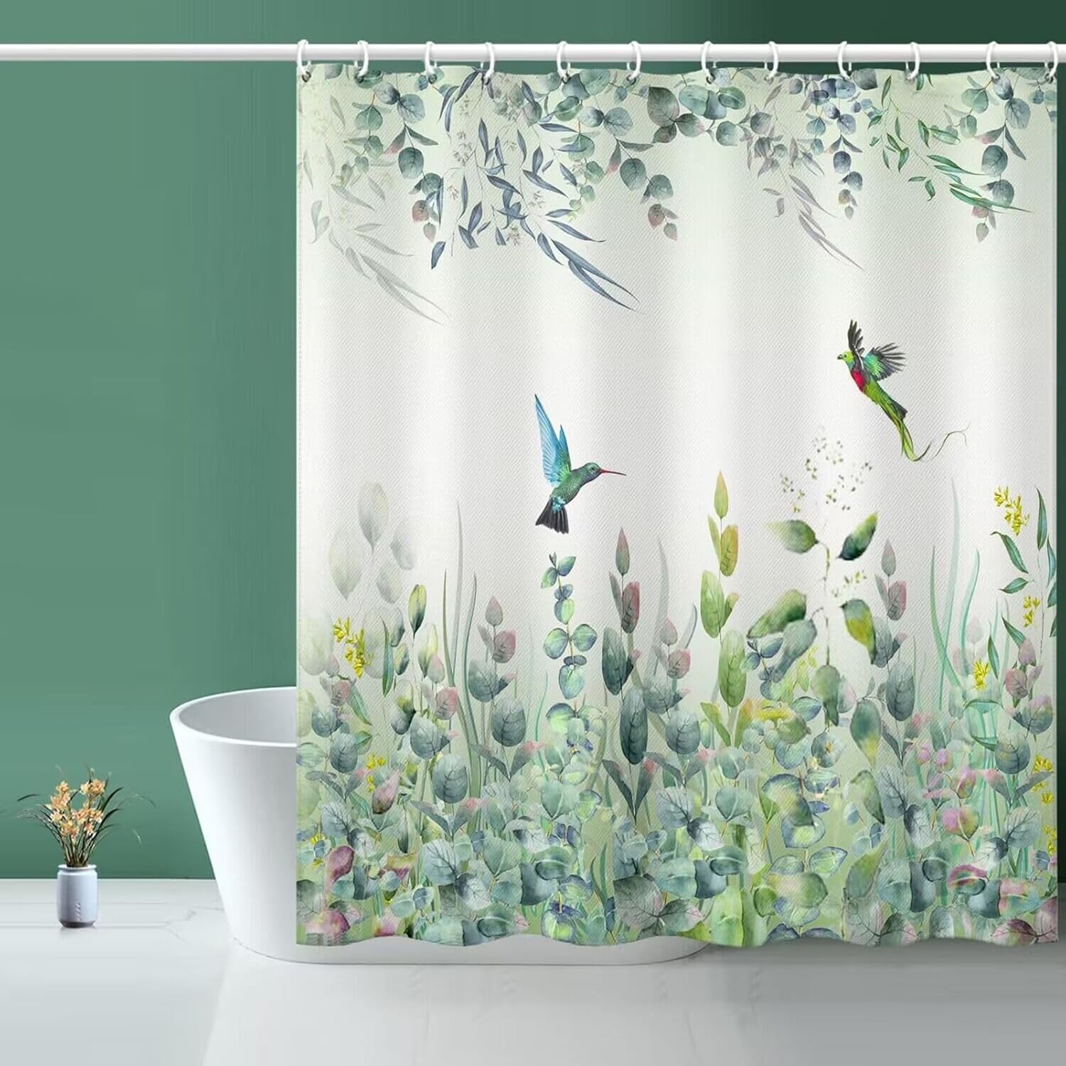 Niidder Green Leaf Shower Curtain - 72" W x 78" L with 12 Hooks, Weighted Hem, Waterproof, Sage Green