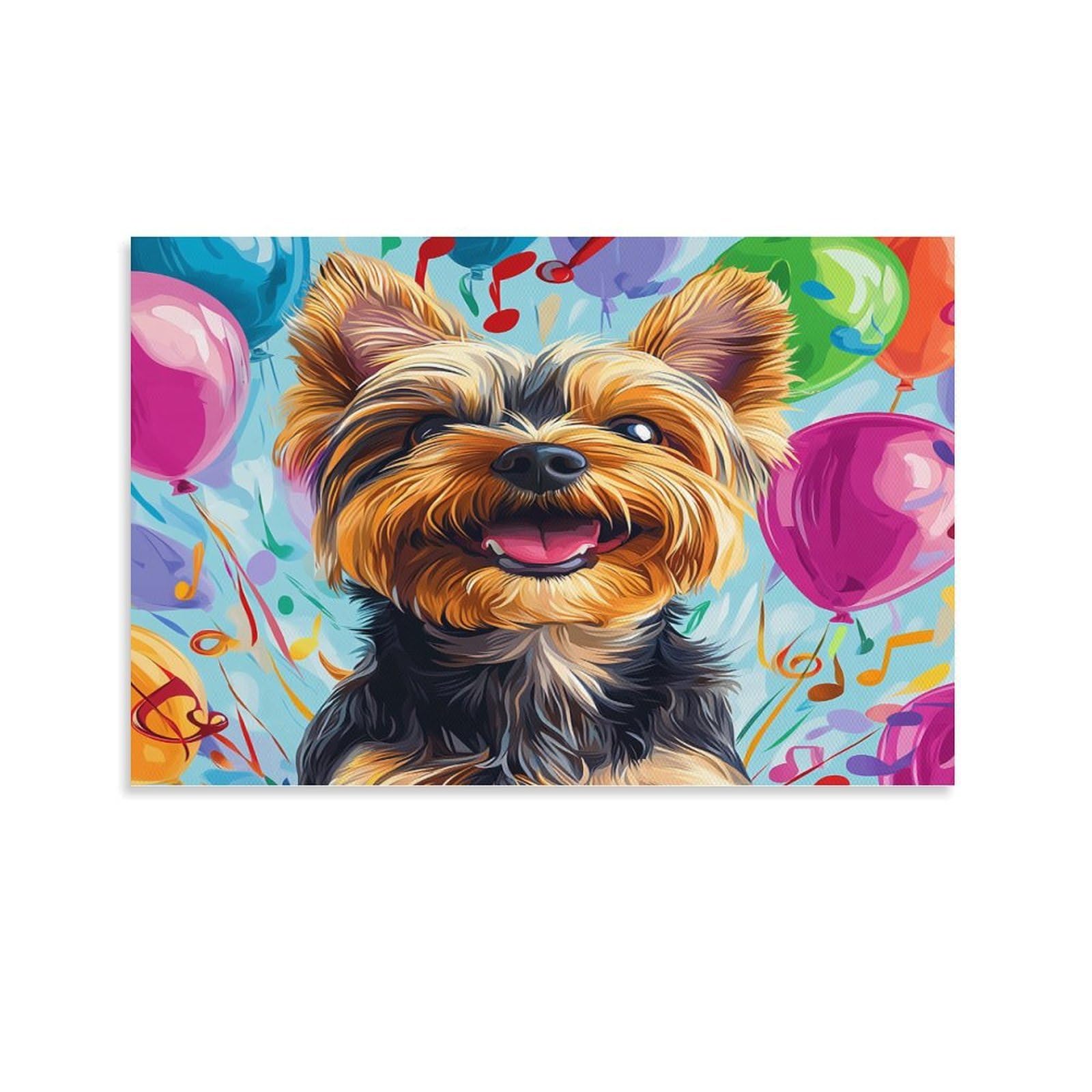 CPLVKWRQJ Yorkie Celebration Single Piece Dog Art Style Canvas Wall Decor - Kitchen Removable Wall Art Multi-Purpose Ready to Hang 24x36inch(60x90cm)