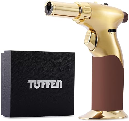 Antorcha de cocina dorada, pistola de butano de doble llama para velas y crema Brulee y más, encendedor de antorcha de cocina recargable, gas butano