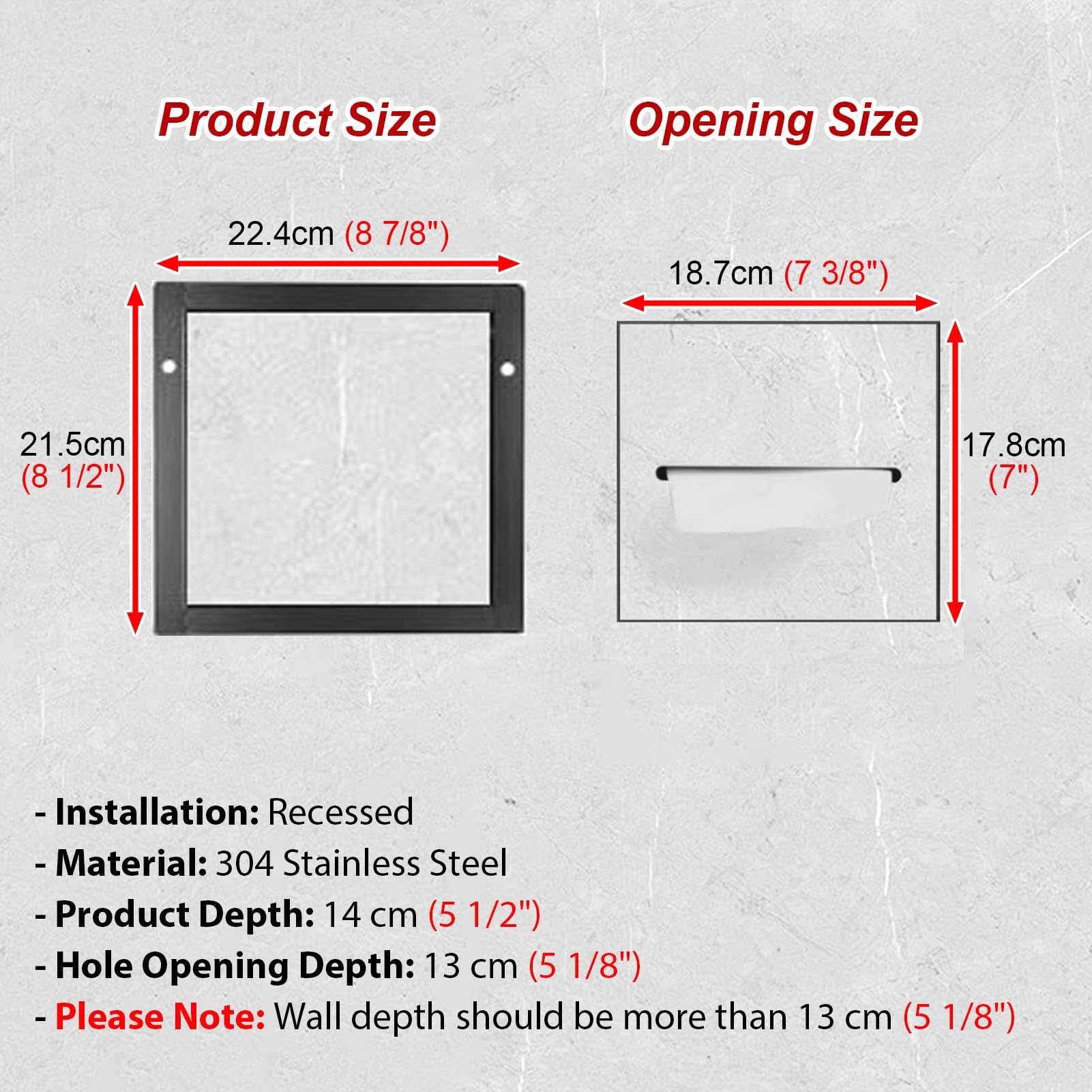Vibeo Portarrollos Empotrable Pequeño Soporte Empotrado para Papel Higiénico con Cierre Magnético, Nicho de Pared Impermeable para Baño, Armario Empotrado Invisible para Papel