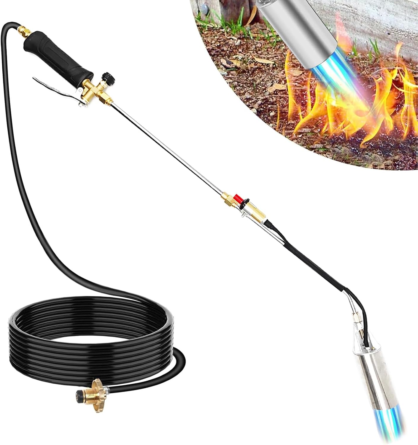 Upgrade Propane Torch Kit Heavy Duty Weed Burner, High Output with Long/Short Mode,Self Igniter and Turbo Trigger,Heavy Duty Flamethrower with 10FT Hose for Weed Burning,Melting Ice and Snow,Roofing
