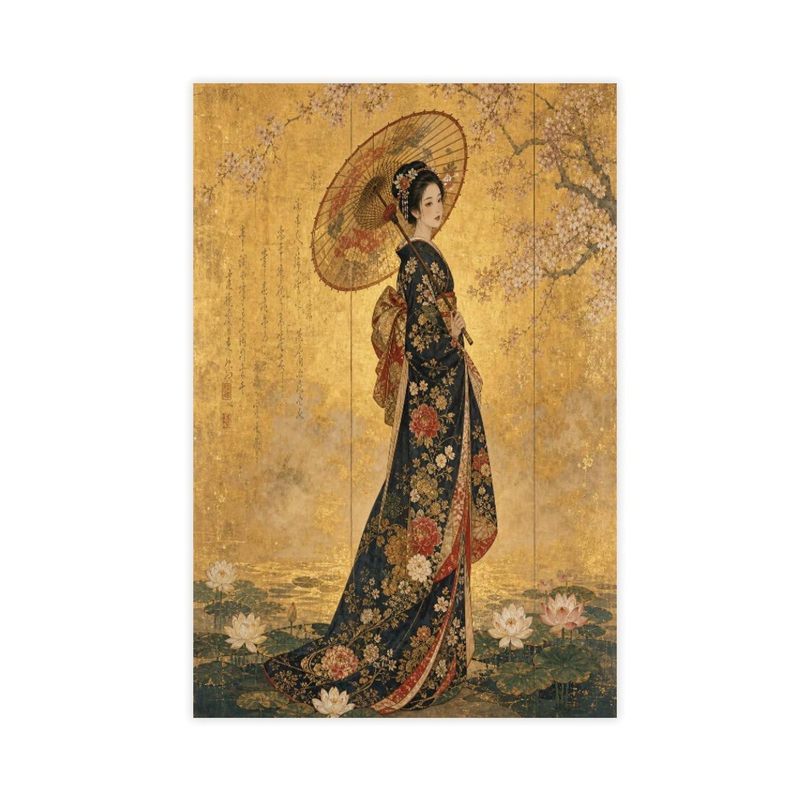 W7c8u2x3 Unframe-Style-13 Woman In Floral Kimono Canvas Wall Art, Japanese Woodblock Studio