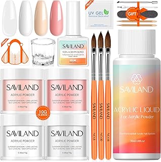 Saviland Acrylic Nail Kit - 4PCS Acrylic Powder and Liquid Set Acrylic Nail Brush Dappen Dish for Acrylic Application Nail Extension Nail Acrylic Kit for Beginners DIY Acrylic Nails Home Salon