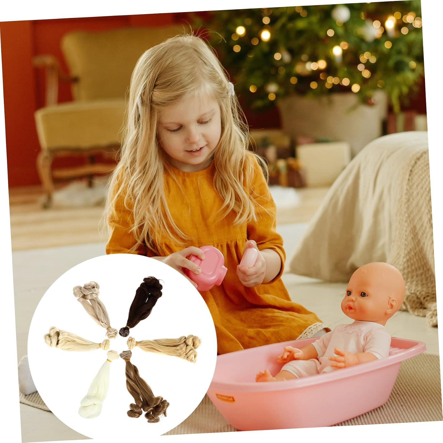 Holibanna 6pcs Doll Hair Making Tool Ponytail Extension Wavy Wig Heat Resistant Hair Wig for Dolls