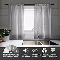 Vista 2 de Cortinas de lino semitransparentes con textura de cocina, 36 pulgadas de largo, cortinas pequeñas con bolsillo para barra, cortinas para cafetería
