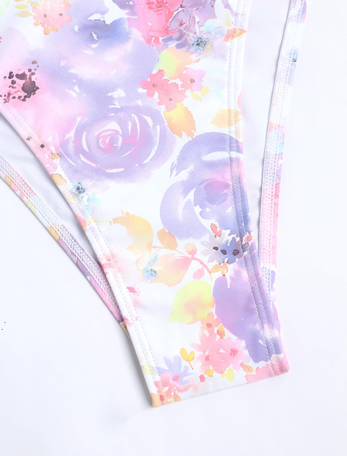 ZAFUL Women's 2 Piece Bikini Set Floral Print V Wired Strapless Lace Up Tie Back High Cut Bandeau Bathing Suits Swimwear - Image 4