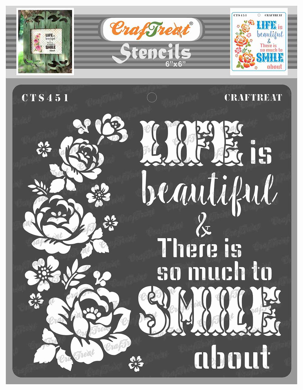 CrafTreat Home Decor Stencils Smile Now Size 6X6 Inches Rose