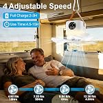 Portable Camping Ceiling Fan, LED Hanging Tent Fan With Remote&Timer, 7200mAh Rechargeable Battery&Storage Bag, 360° Adjustable Head, 4 Speeds&Brightness for Tent,Camping,RV,Travel,BBQ,Fishing
