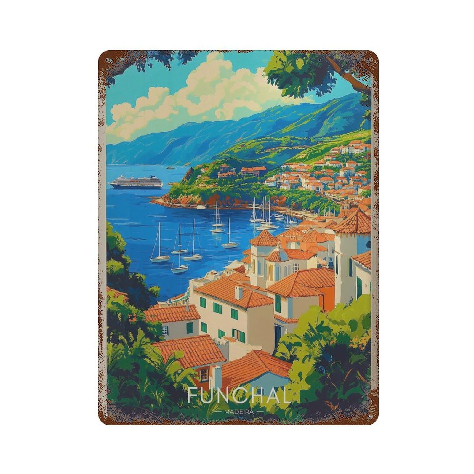 xiaoxiaoshen Funchal Portugal Travel Madeira Wall Decor Art Metal Tin Poster Modern Home Decor Art Home Bar Shop Decorations Vintage Sign 40x30cm