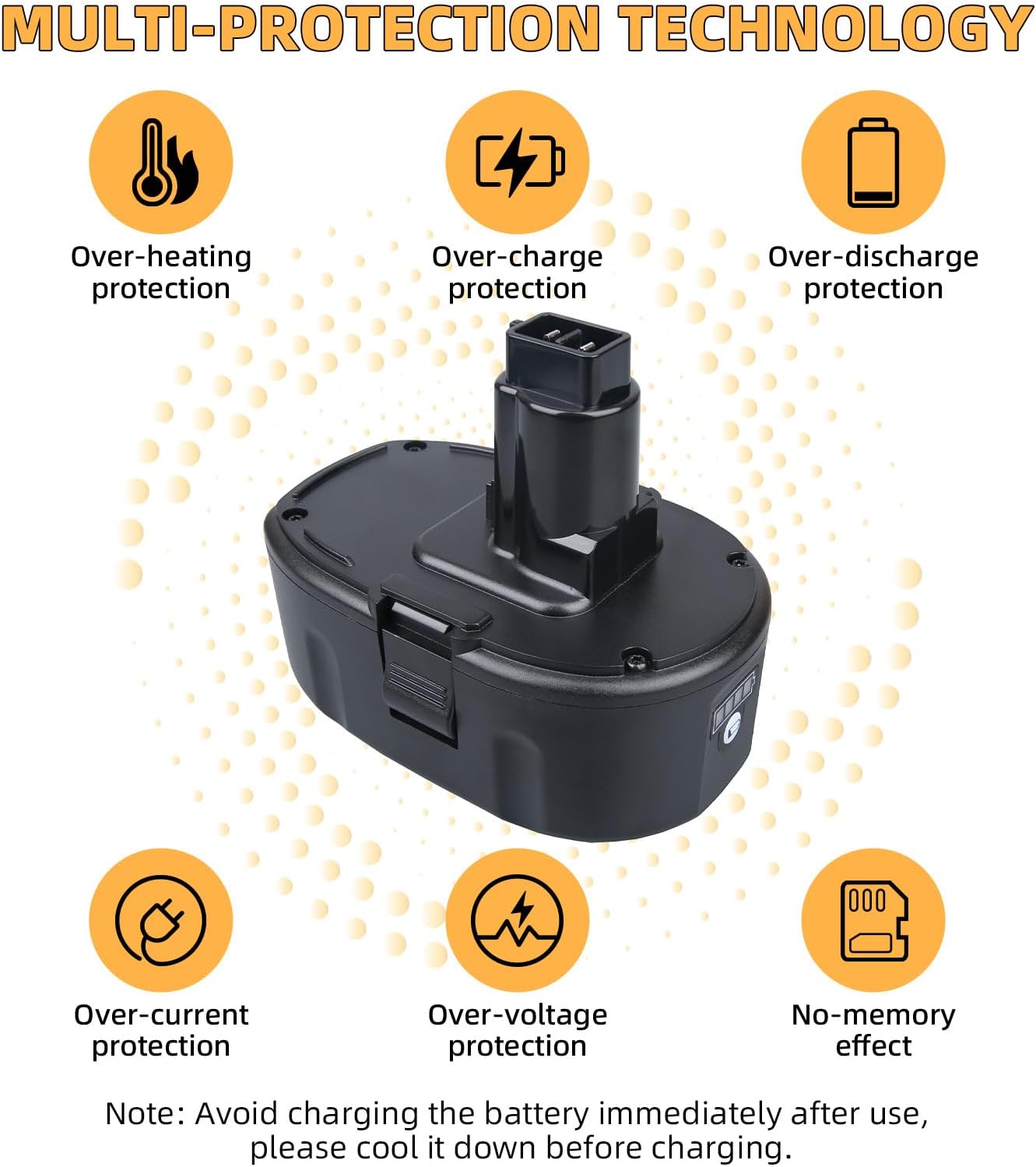 6.0Ah 18V DC9096 Li-ion Battery Replacement Compatible with DEWALT 18Volt DC9098 DC9096 DC9099 DC970 DW9095 DW9096 DE9039 DE9095 DE9096 DE9098 DW9098 DW9099 Cordless Power Tools