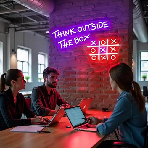 Miniatura 3 de Letrero de neón Think Outside The Box, decoración de pared motivacional, letrero LED de inspiración, letrero LED con cita positiva, oficina en casa,