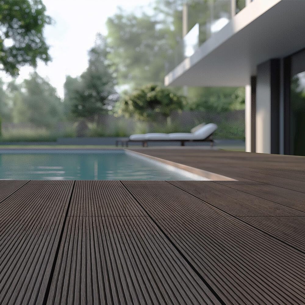 Home Deluxe - WPC Terrassendielen SAMANA - Dunkelbraun, 8m² - Inkl. Unterkonstruktion und kompl. Zubehör I Terrassenboden Poolumrandung Balkonbelag