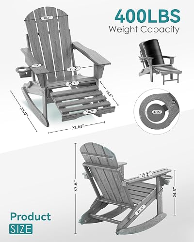 Miniatura 2 de Mecedora Adirondack ajustable con otomana retráctil, silla de patio plegable multifuncional 4 en 1 con soporte para tazas, silla al aire libre con