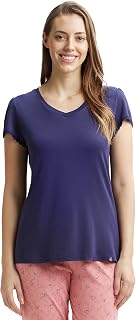 Jockey RX12 Women's Micro Modal Cotton Relaxed Fit Solid V Neck Half Sleeve T-Shirt with Lace Trim On Sleeves Price In India