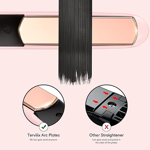 Miniatura 5 de Terviiix Plancha plana de titanio 2 en 1, plancha alisadora ARC sin enganches para un solo golpe, calentamiento ultra rápido de 15 segundos, voltaje