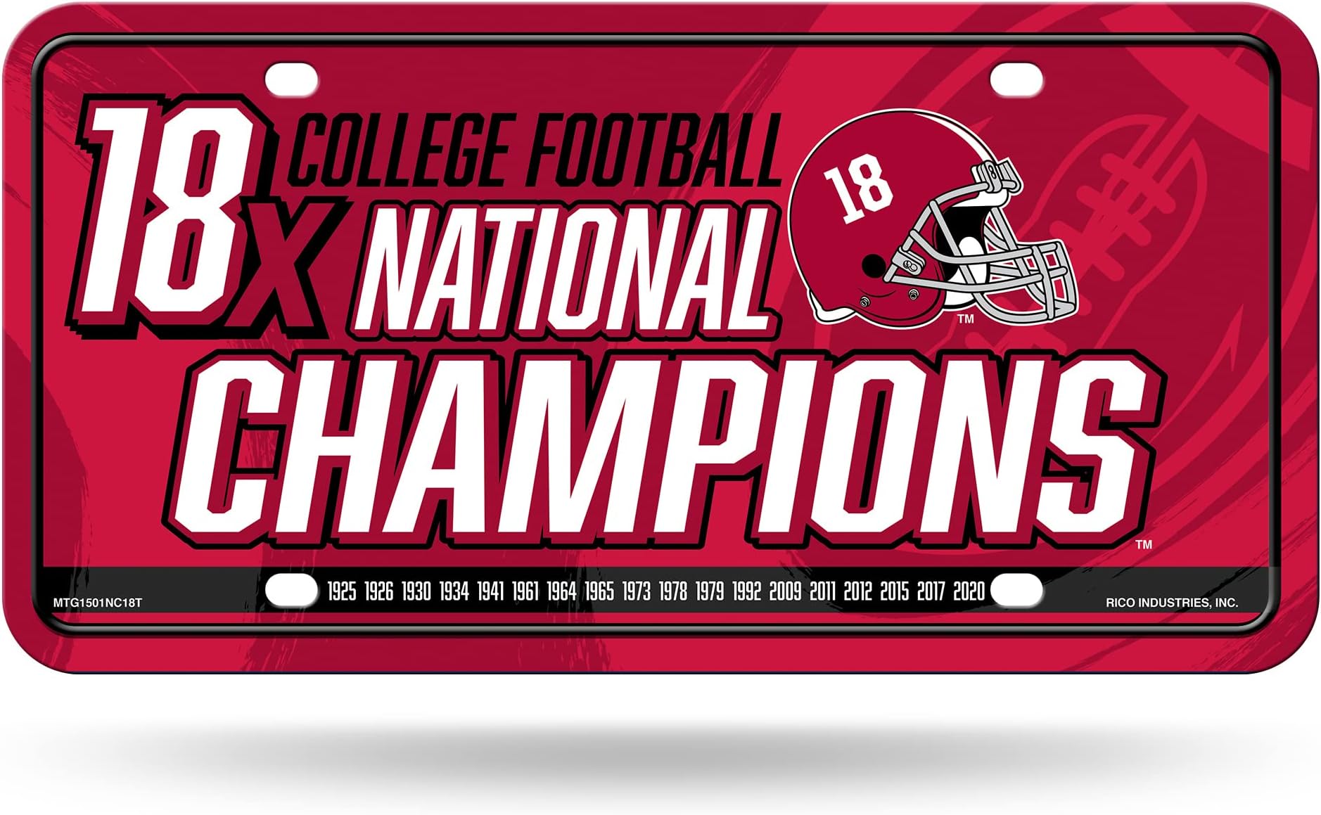 Rico MTG1501NC18T Alabama University 18 Time College Football Champs Metal Auto Tag