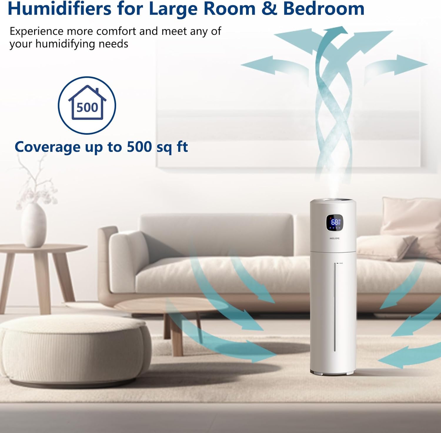 Large Humidifiers for Bedroom, 9L/2.5Gal Ultrasonic Cool Mist Humidifier, Easy Clean Humidifier with 350ML/H Large Mist Speed, Quiet Tower Humidifier, Suitable for Kids Room Plant Yoga