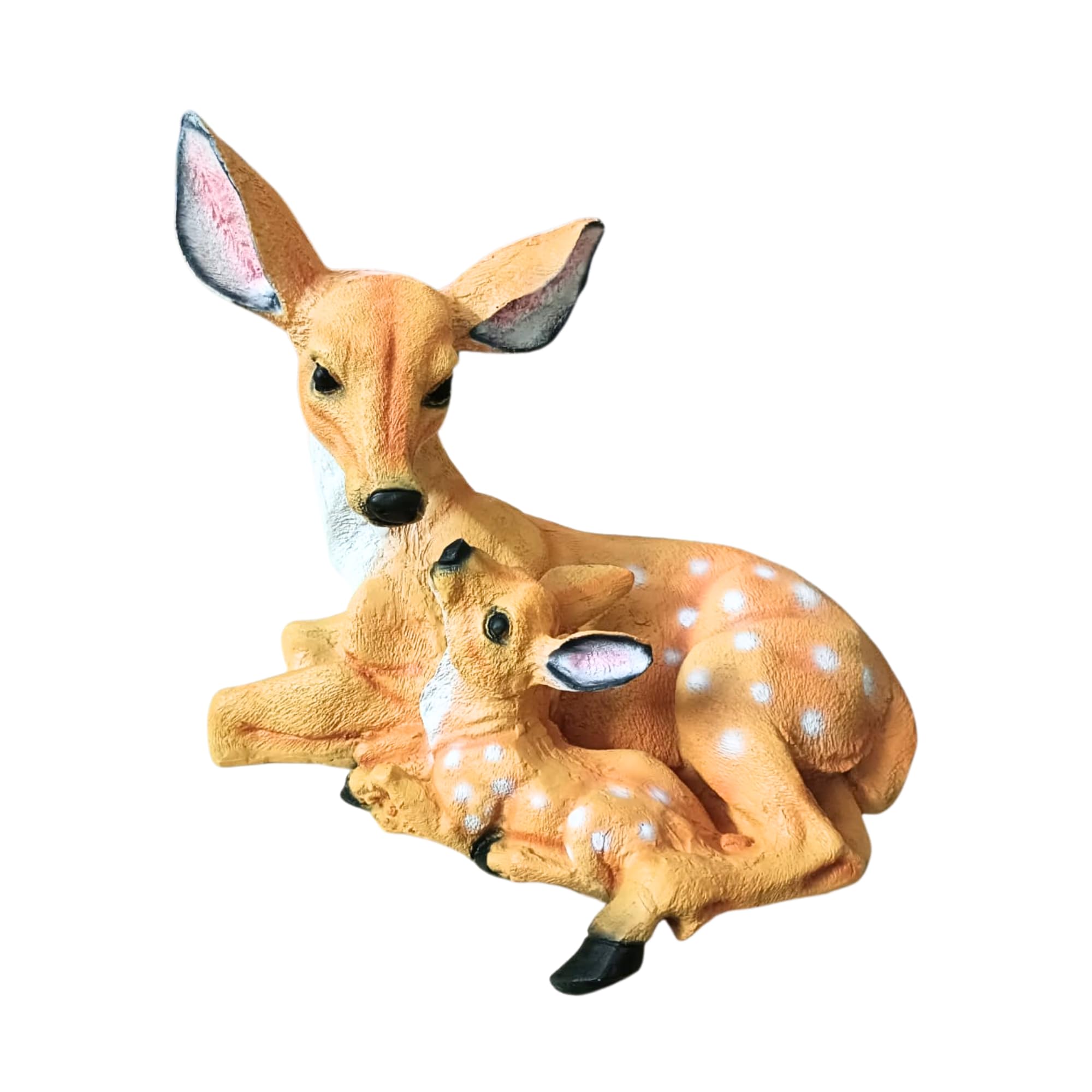 REVDALE™ Resin Deer Statue with Fawn, Deer Figurines for Home Decor, Garden Decor, Soothing showpieces, for Good Luck and Harmony, Handicraft, Hand Painted, Lucky Animal Figure, Ideal for Gifting