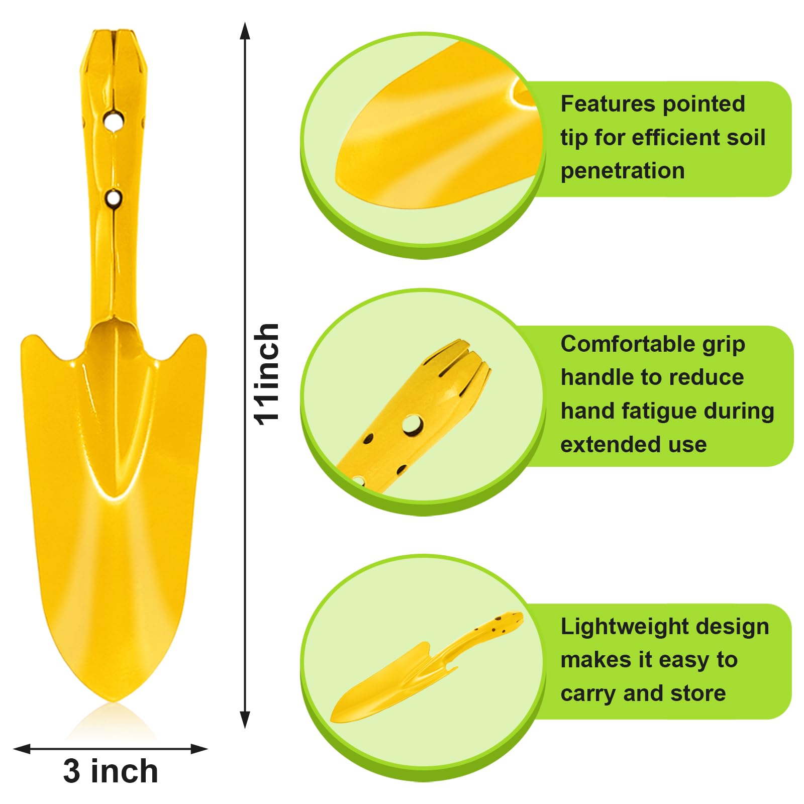 Nicunom Paquete de 10 palas de mano de metal coloridas, juego de paletas de jardín, pequeñas herramientas de mano de jardinería para plantar suelo, excavar y trasplantar, 5 colores